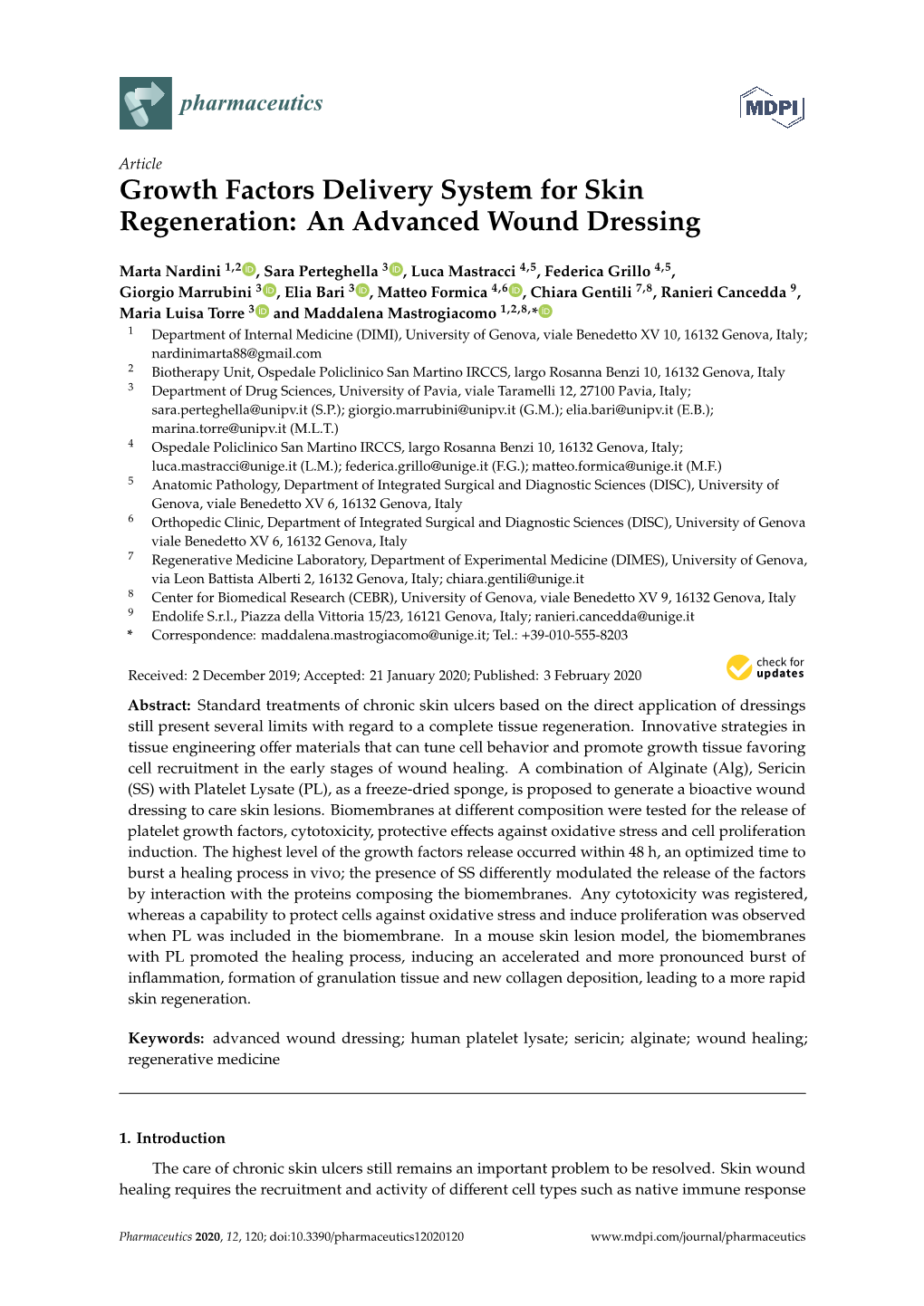Growth Factors Delivery System for Skin Regeneration: an Advanced Wound Dressing