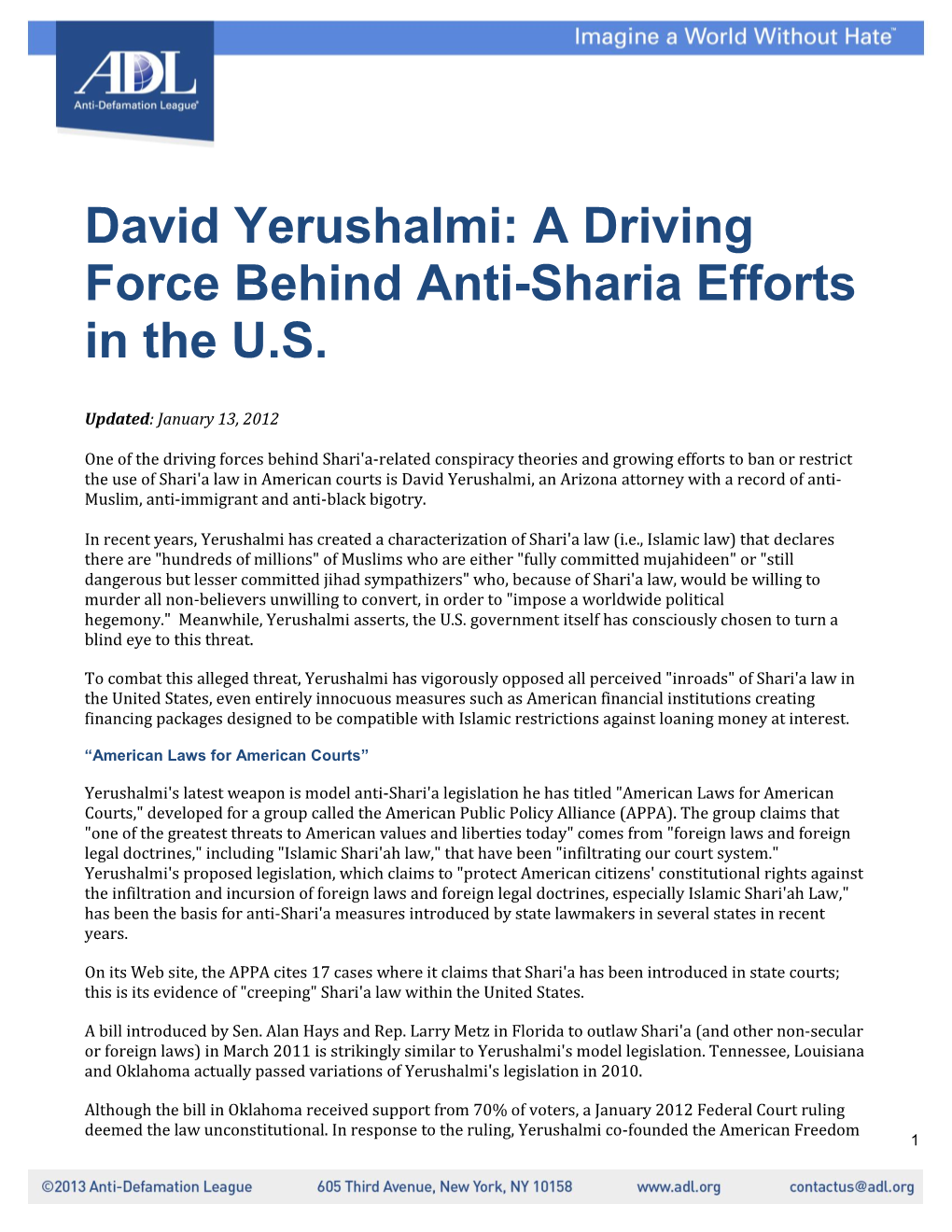 David Yerushalmi: a Driving Force Behind Anti-Sharia Efforts in the U.S