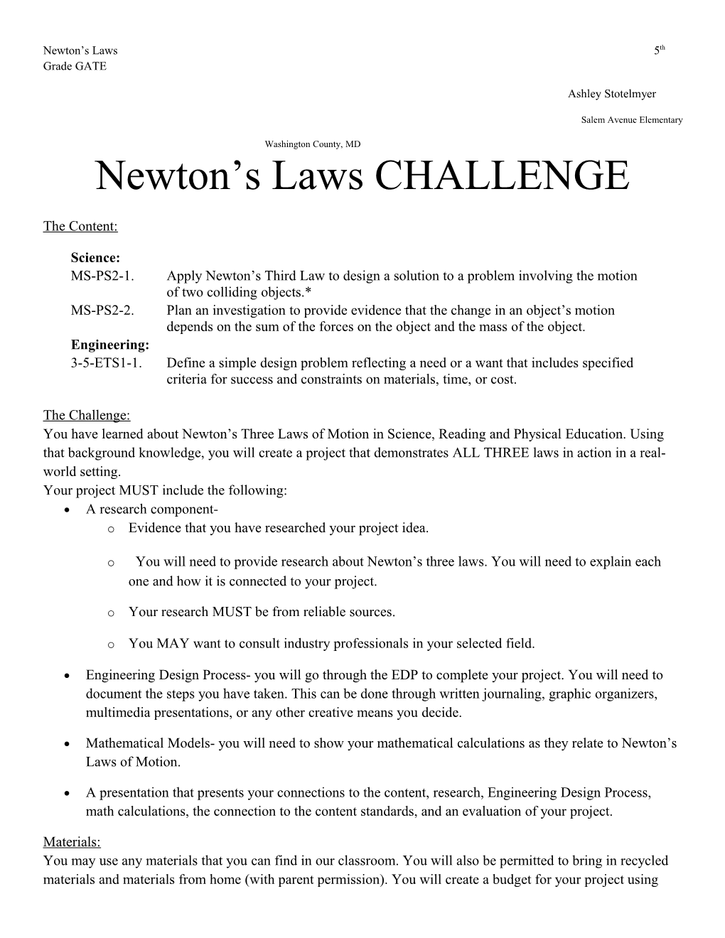 Newton S Laws CHALLENGE