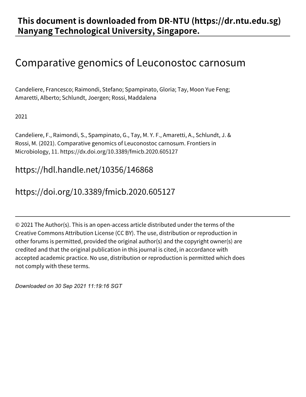 Comparative Genomics of Leuconostoc Carnosum