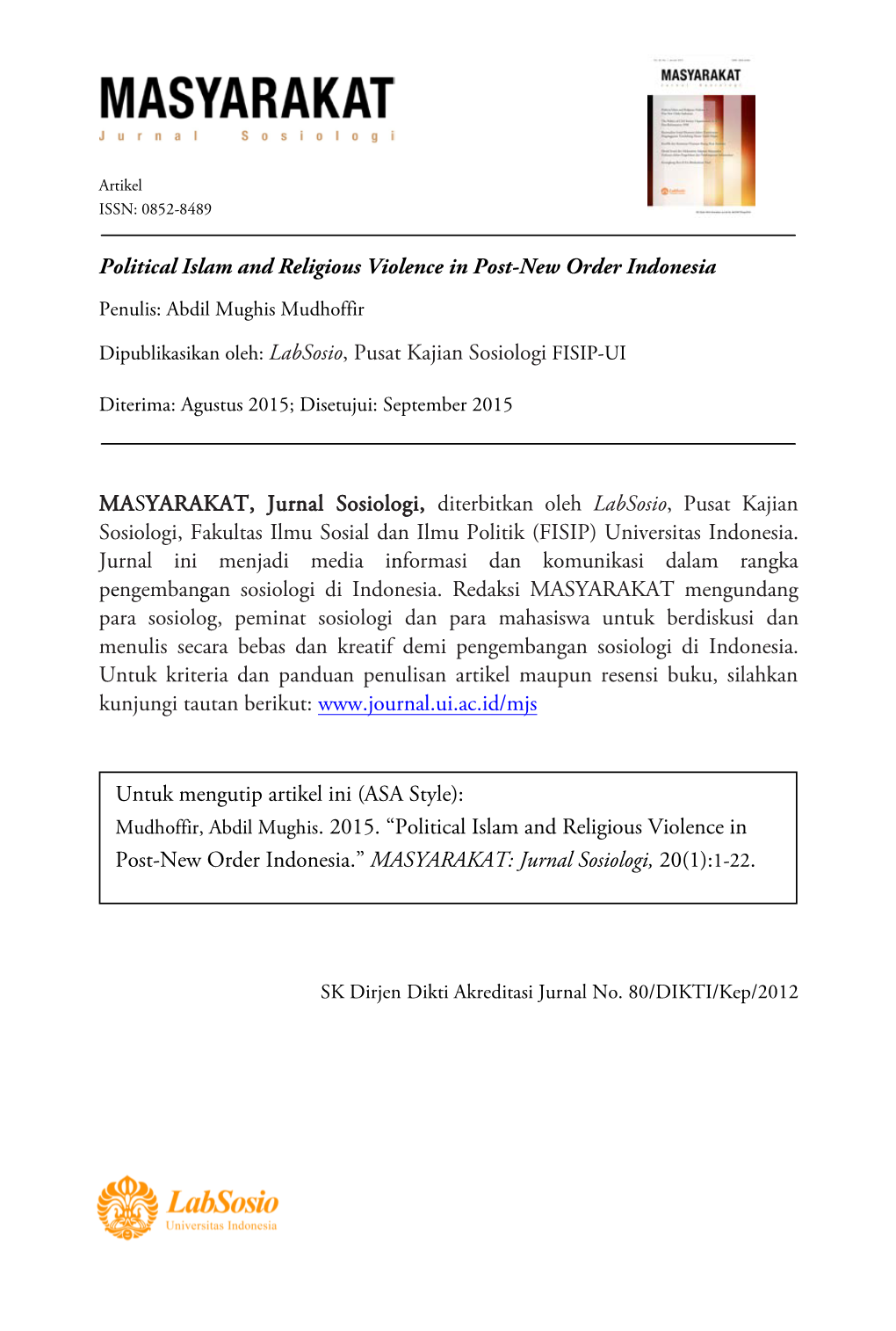 Political Islam and Religious Violence in Post-New Order Indonesia