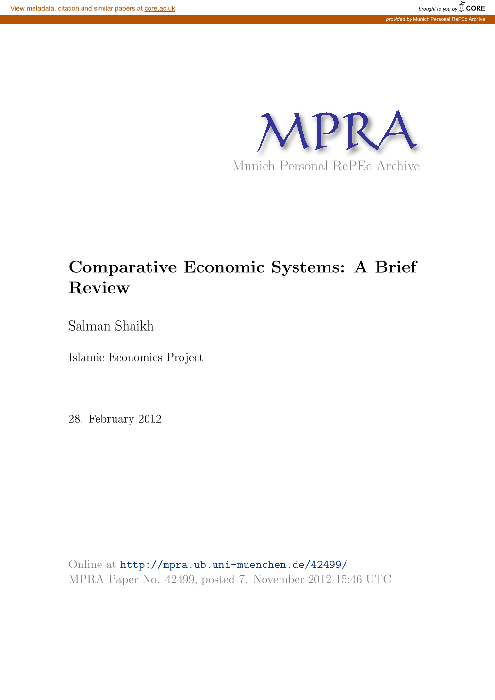 Comparative Economic Systems: a Brief Review