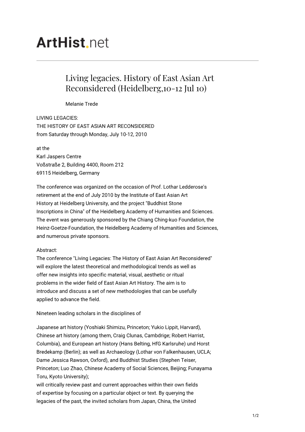 Living Legacies. History of East Asian Art Reconsidered (Heidelberg,10-12 Jul 10)