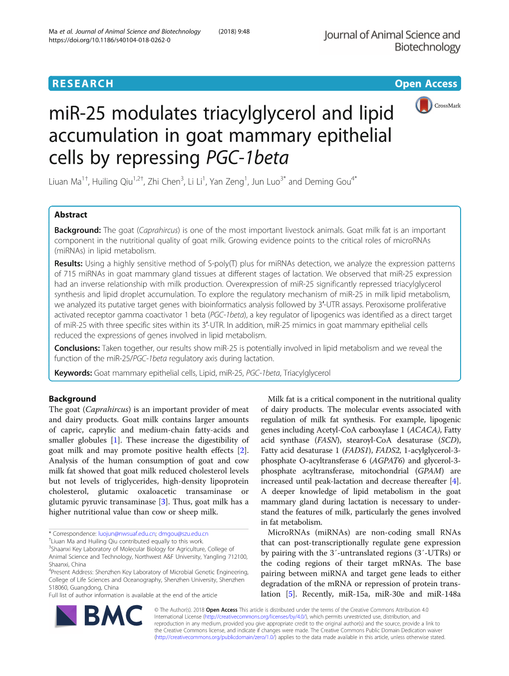 Mir-25 Modulates Triacylglycerol and Lipid Accumulation in Goat Mammary Epithelial Cells by Repressing PGC-1Beta