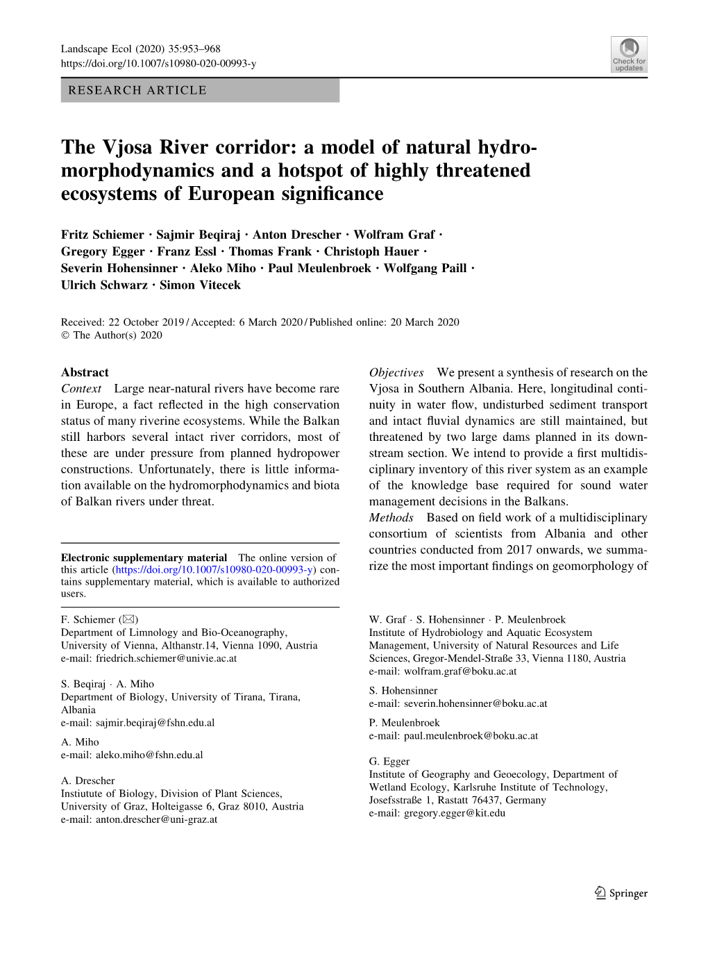 The Vjosa River Corridor: a Model of Natural Hydro-Morphodynamics And