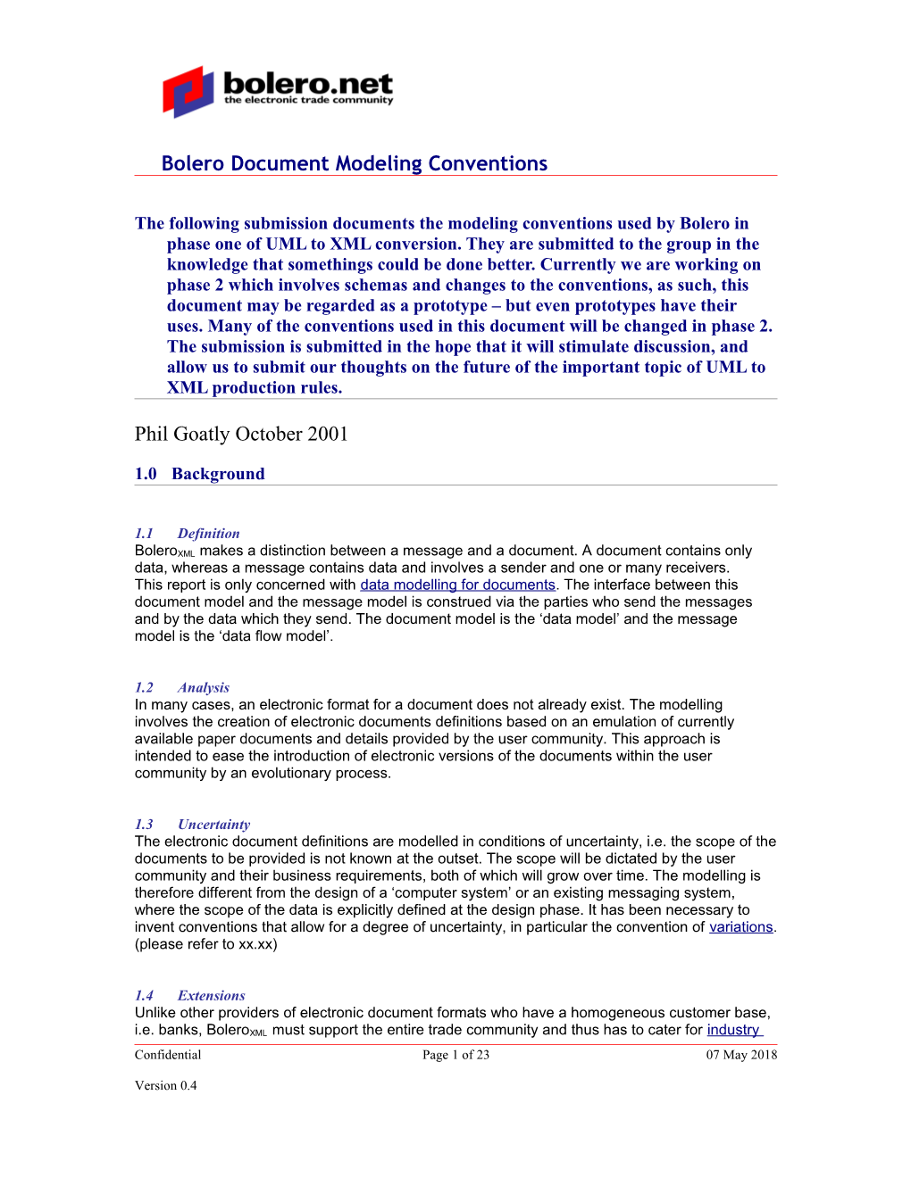 Conventions Used in Bolero Models