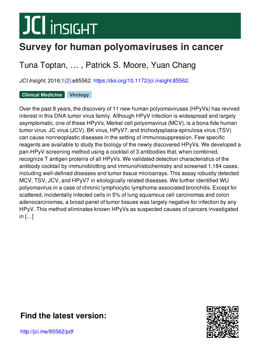 Survey for Human Polyomaviruses in Cancer
