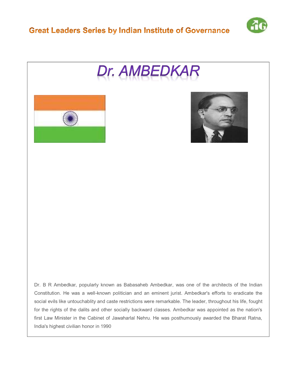 Dr. Ambedkar His Family Was of Marathi Background from the Town of Ambavade (Mandangad Taluka) in Ratnagiri District of Modern-Day Maharashtra