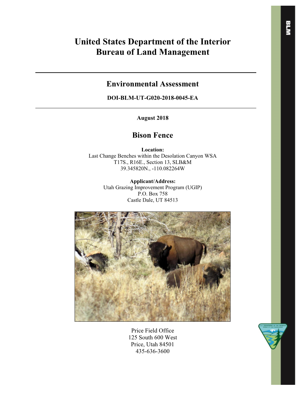 United States Department of the Interior Bureau of Land Management