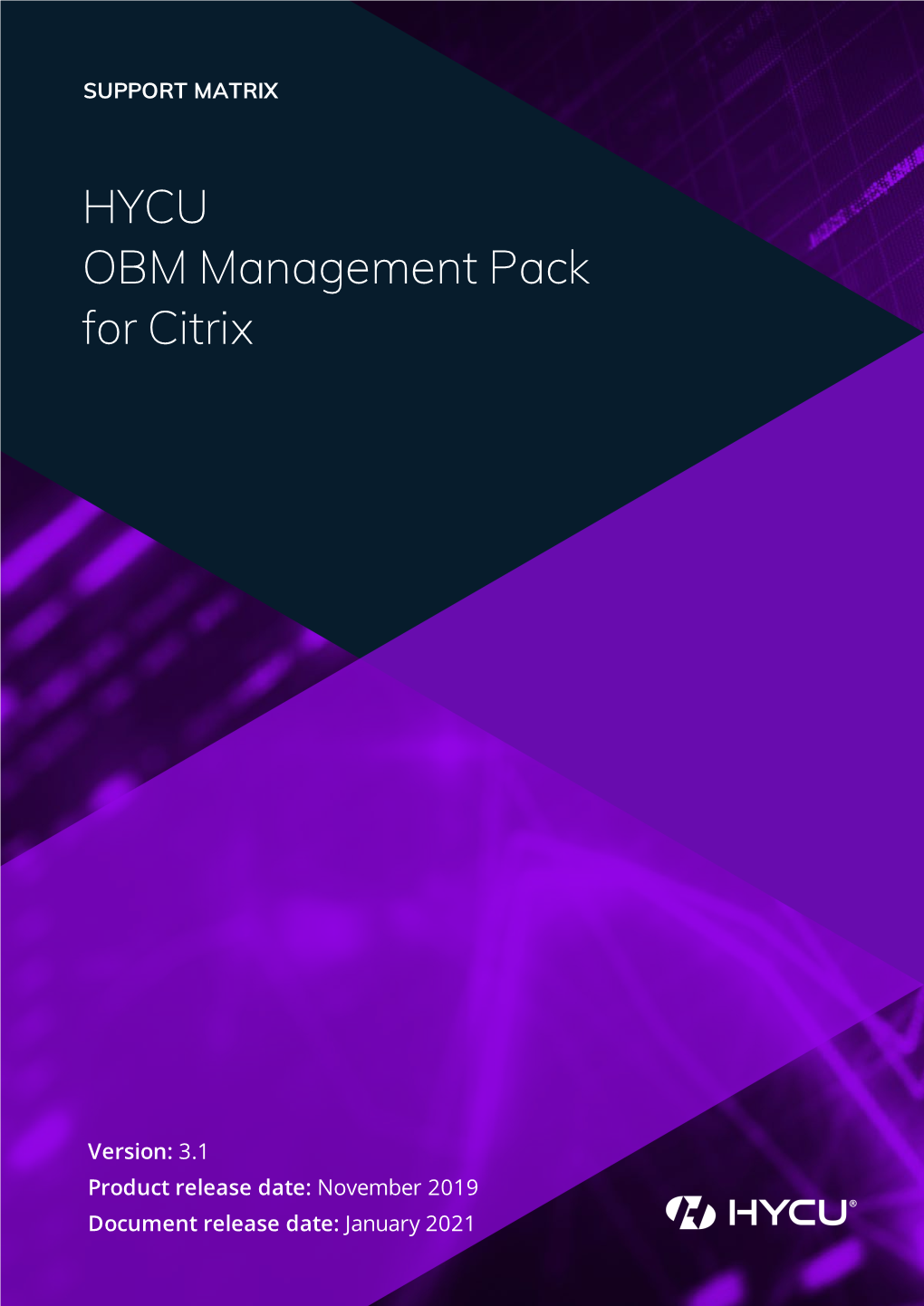 HYCU OBM Management Pack for Citrix Support Matrix
