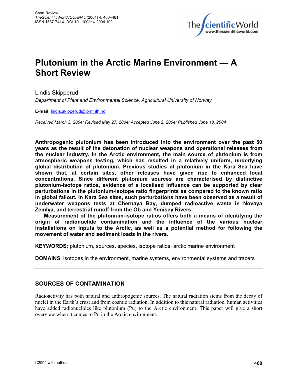 Plutonium in the Arctic Marine Environment — a Short Review