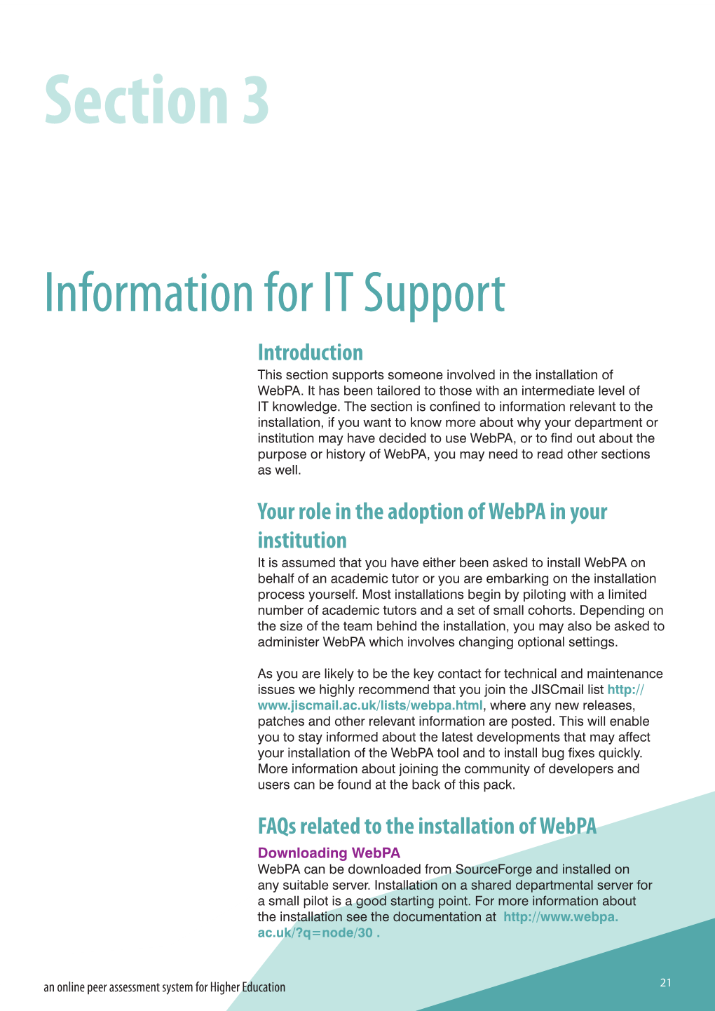 Section 3: Information for IT Support Webpa® Section 3