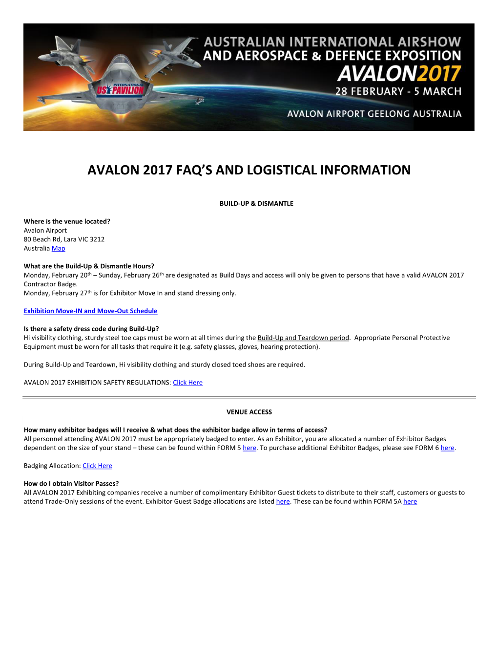 Avalon 2017 Faq's and Logistical Information