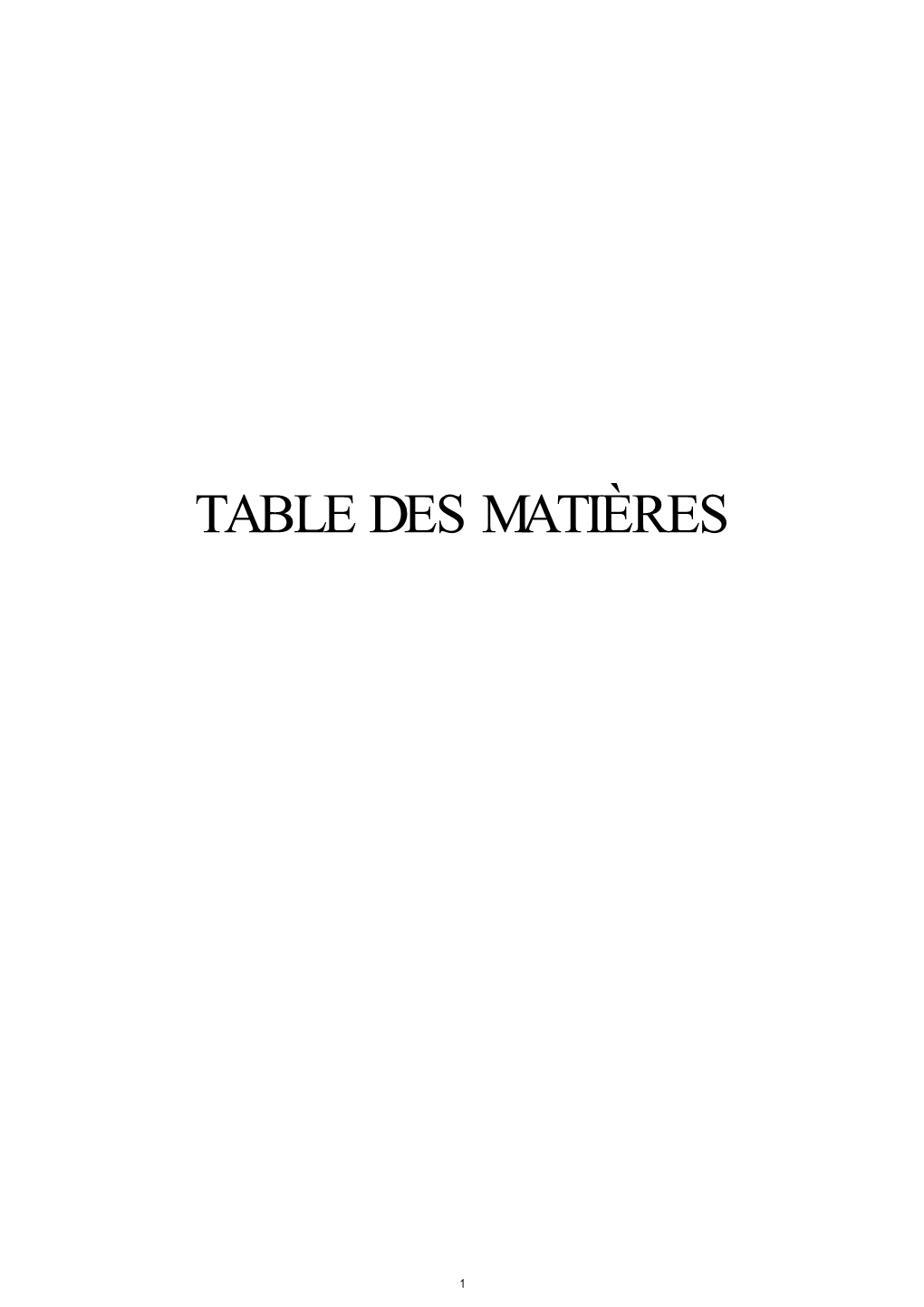 Table Des Matières