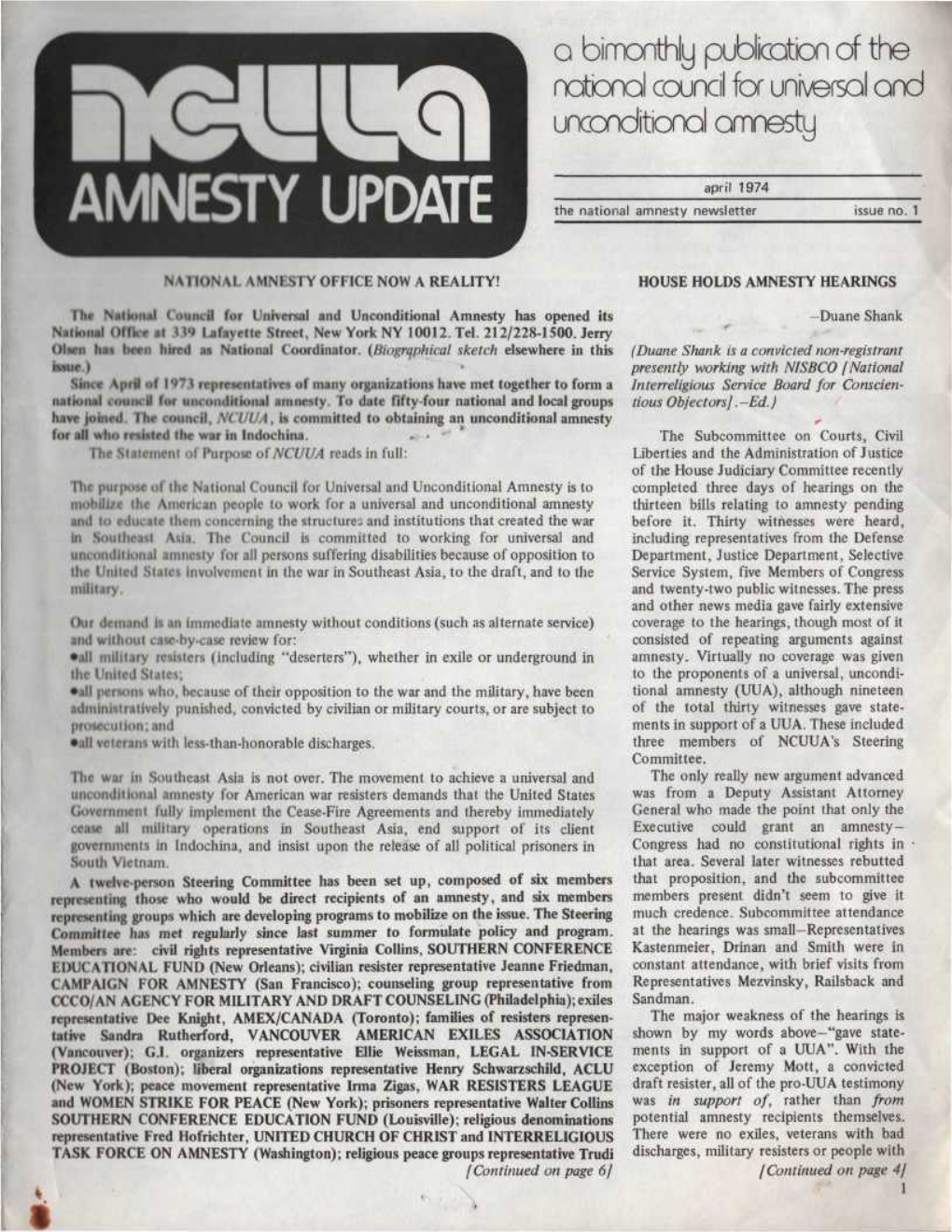 AMNESTY UPDATE the National Amnesty Newsletter Issue No