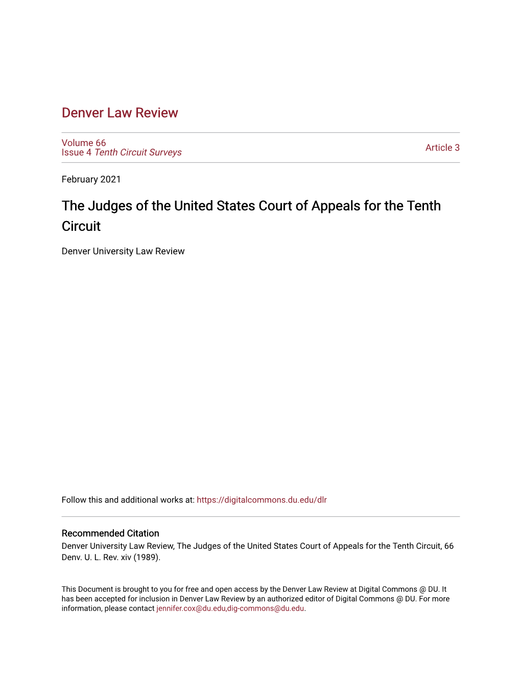 The Judges of the United States Court of Appeals for the Tenth Circuit