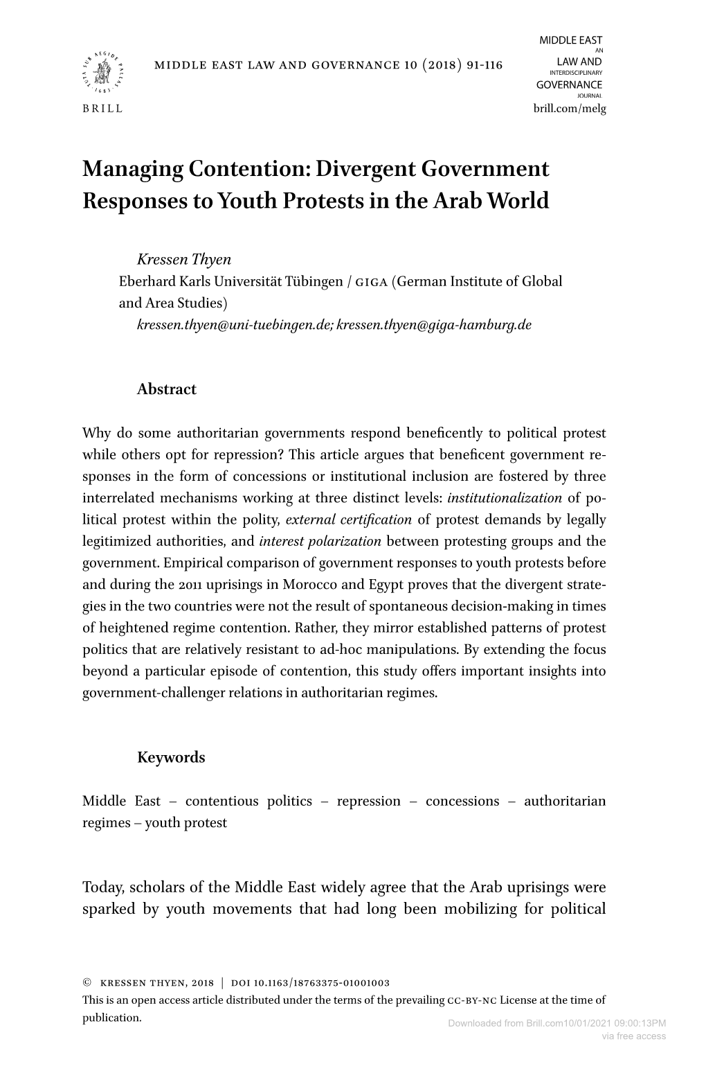 Divergent Government Responses to Youth Protests in the Arab World