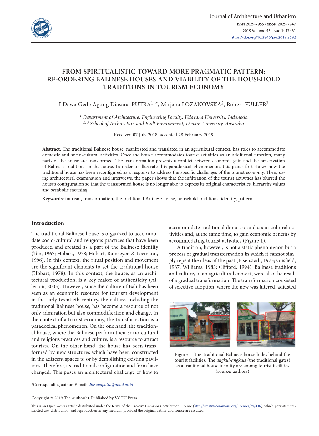 Re Ordering Balinese Houses and Viability of the Household Traditions in Tourism Economy