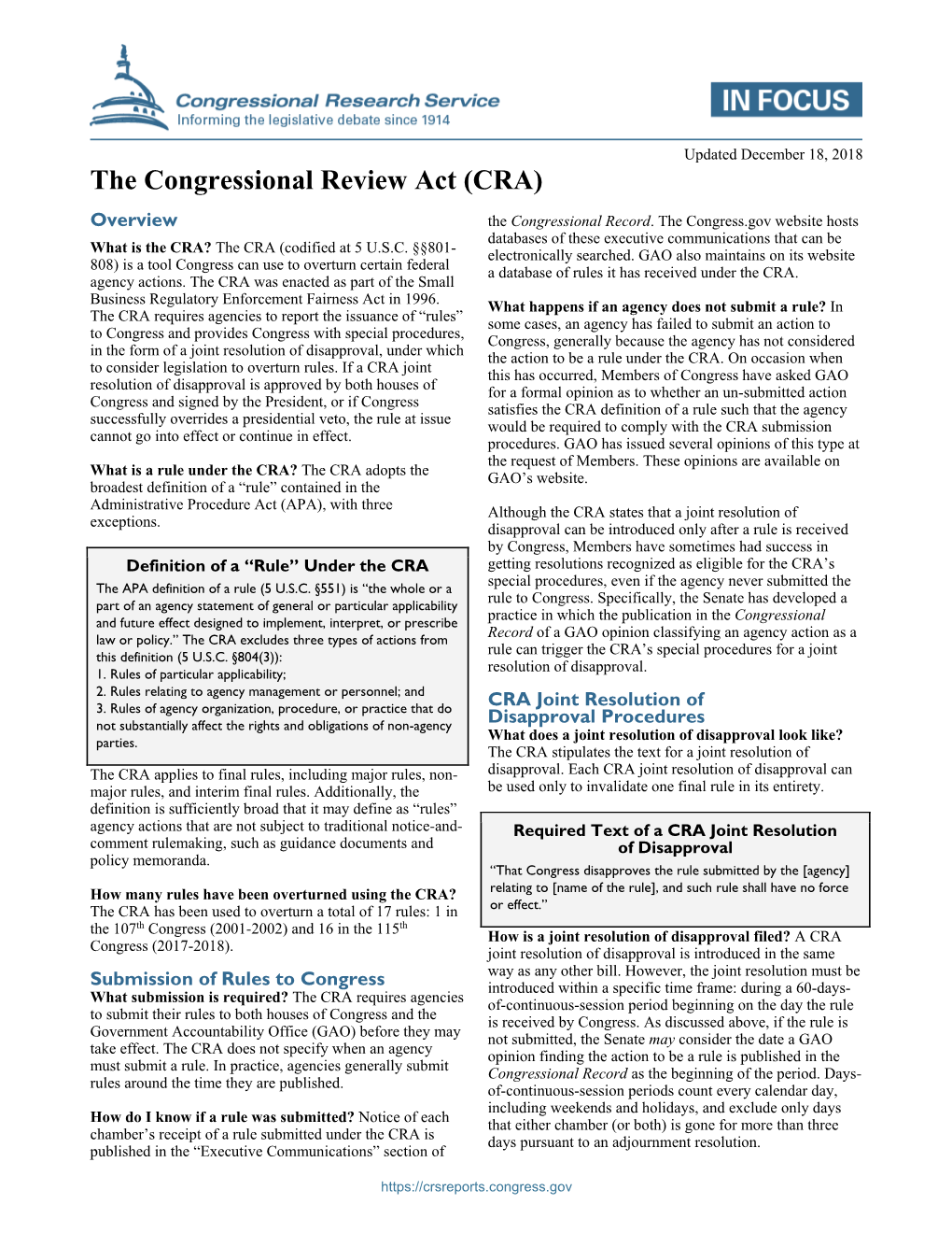 The Congressional Review Act (CRA)