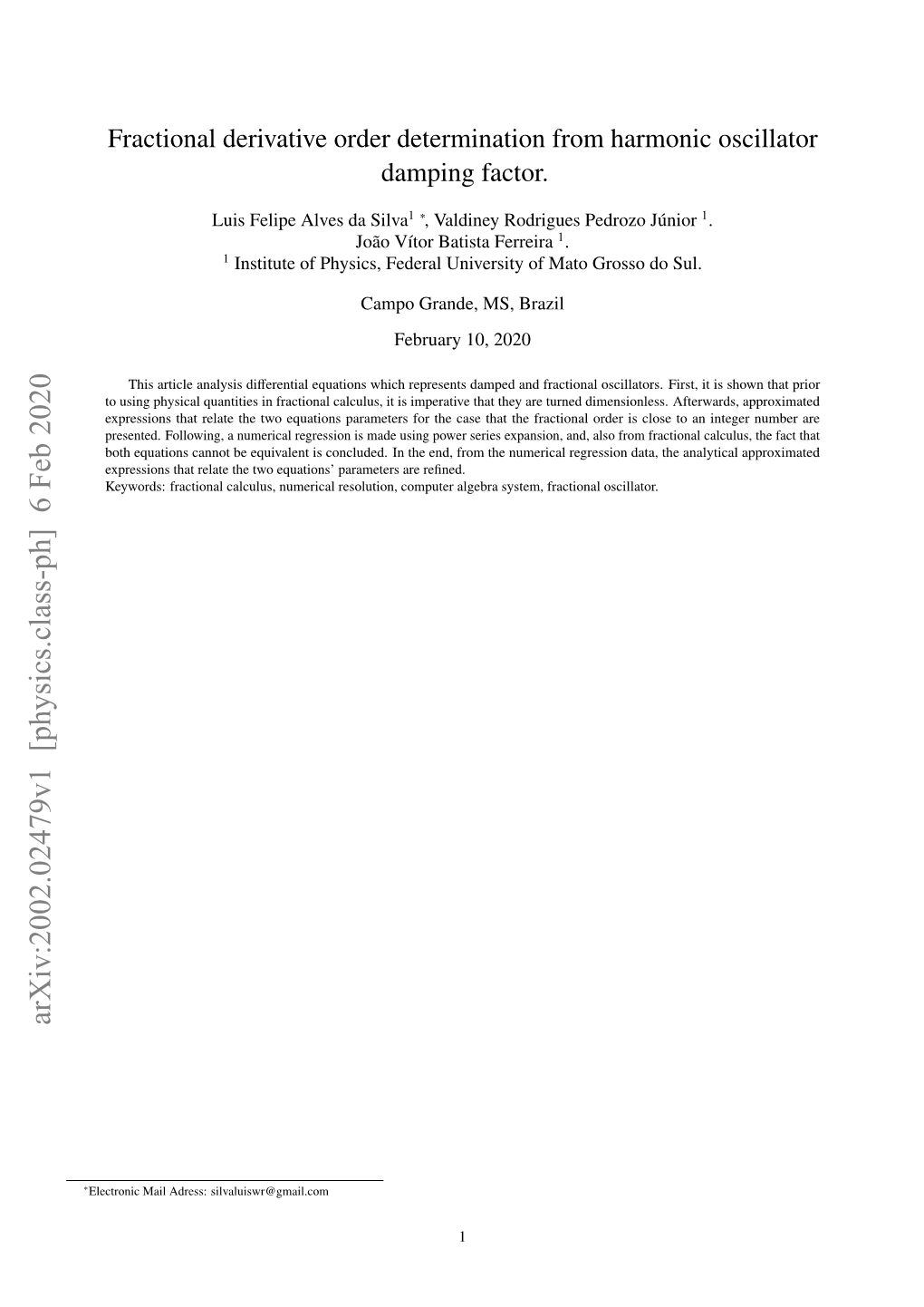 Fractional Derivative Order Determination from Harmonic Oscillator Damping Factor