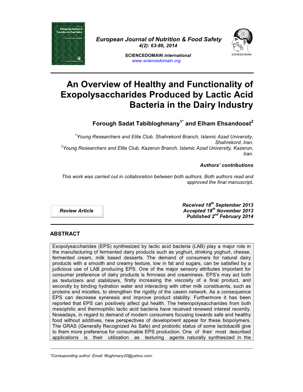 An Overview of Healthy and Functionality of Exopolysaccharides Produced by Lactic Acid Bacteria in the Dairy Industry
