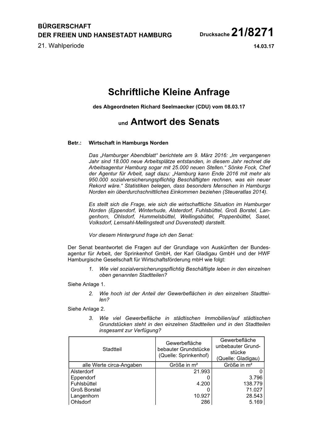 Schriftliche Kleine Anfrage Und Antwort Des Senats