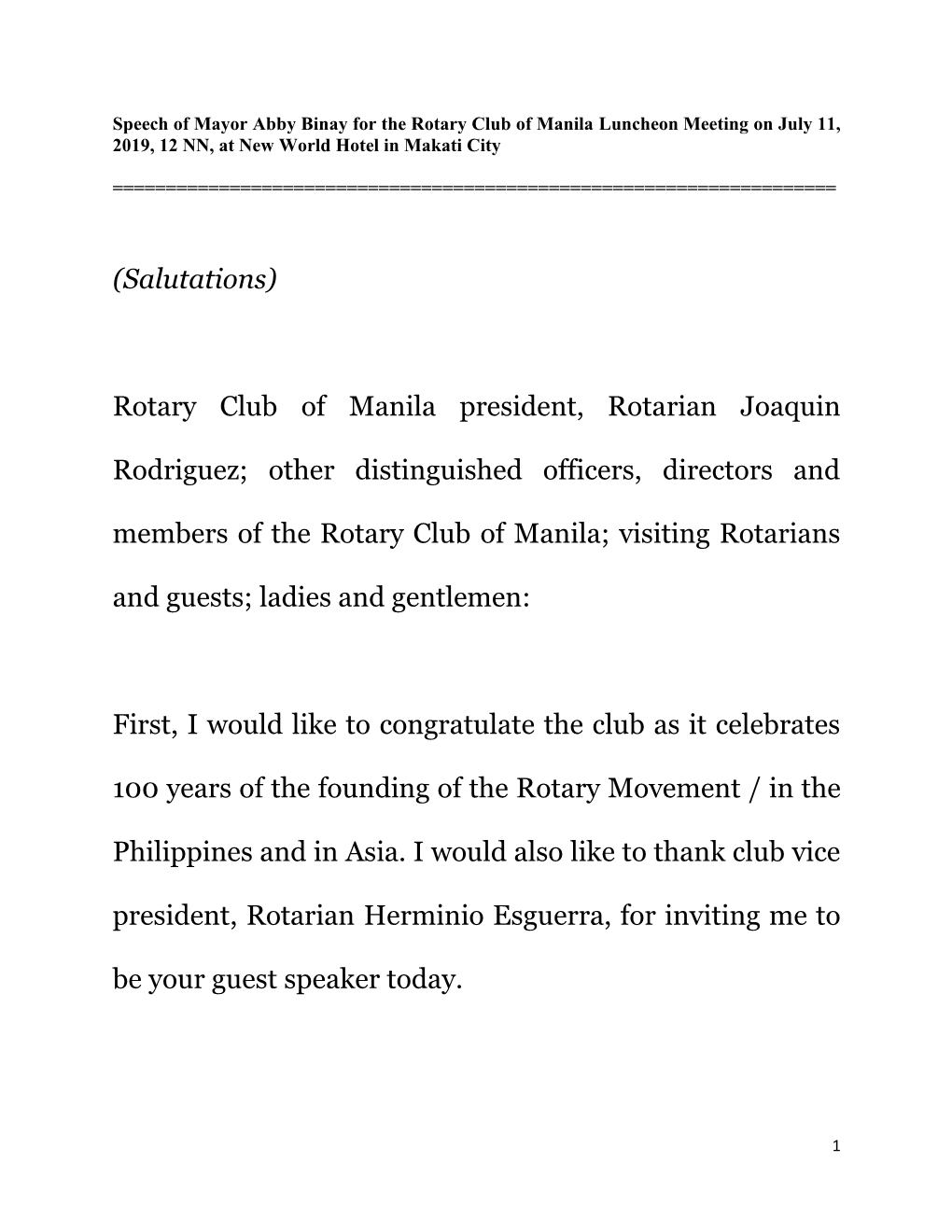 Rotary Club of Manila President, Rotarian Joaquin Rodriguez