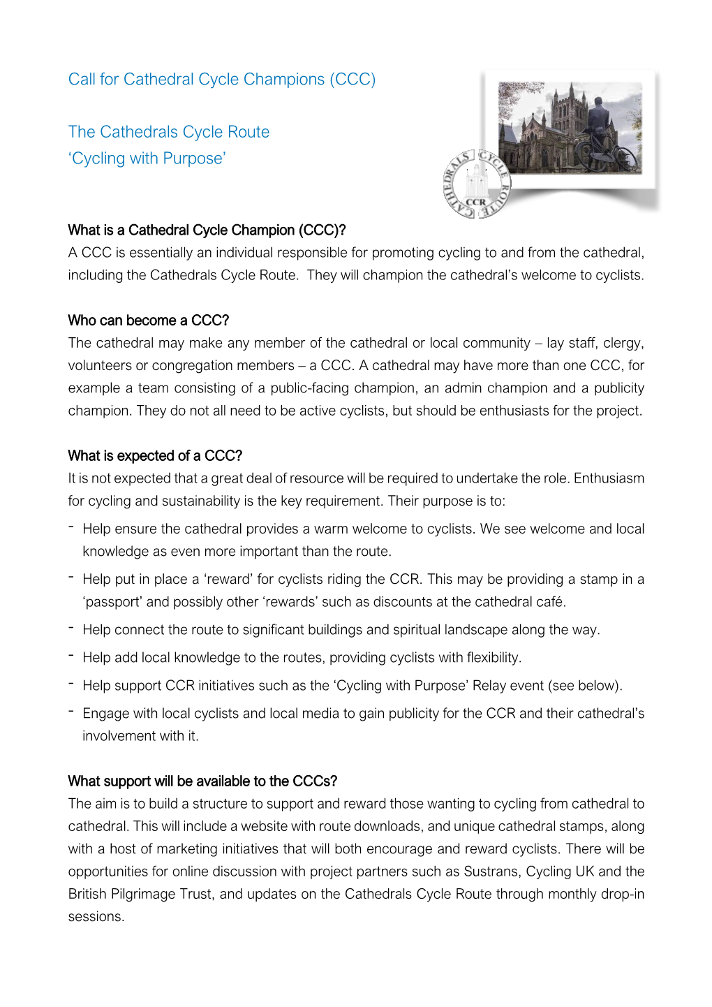 (CCC) the Cathedrals Cycle Route 'Cycling with Purpose'