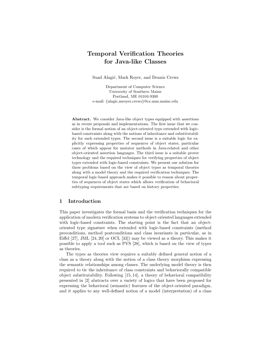 Temporal Verification Theories for Java-Like Classes