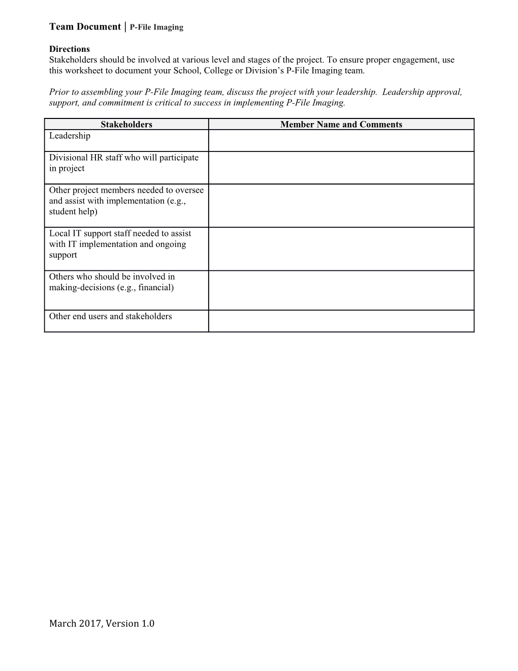 Team Document P-File Imaging