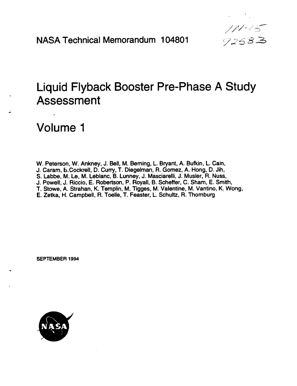 Liquid Flyback Booster Pre-Phase a Study Assessment Volume 1