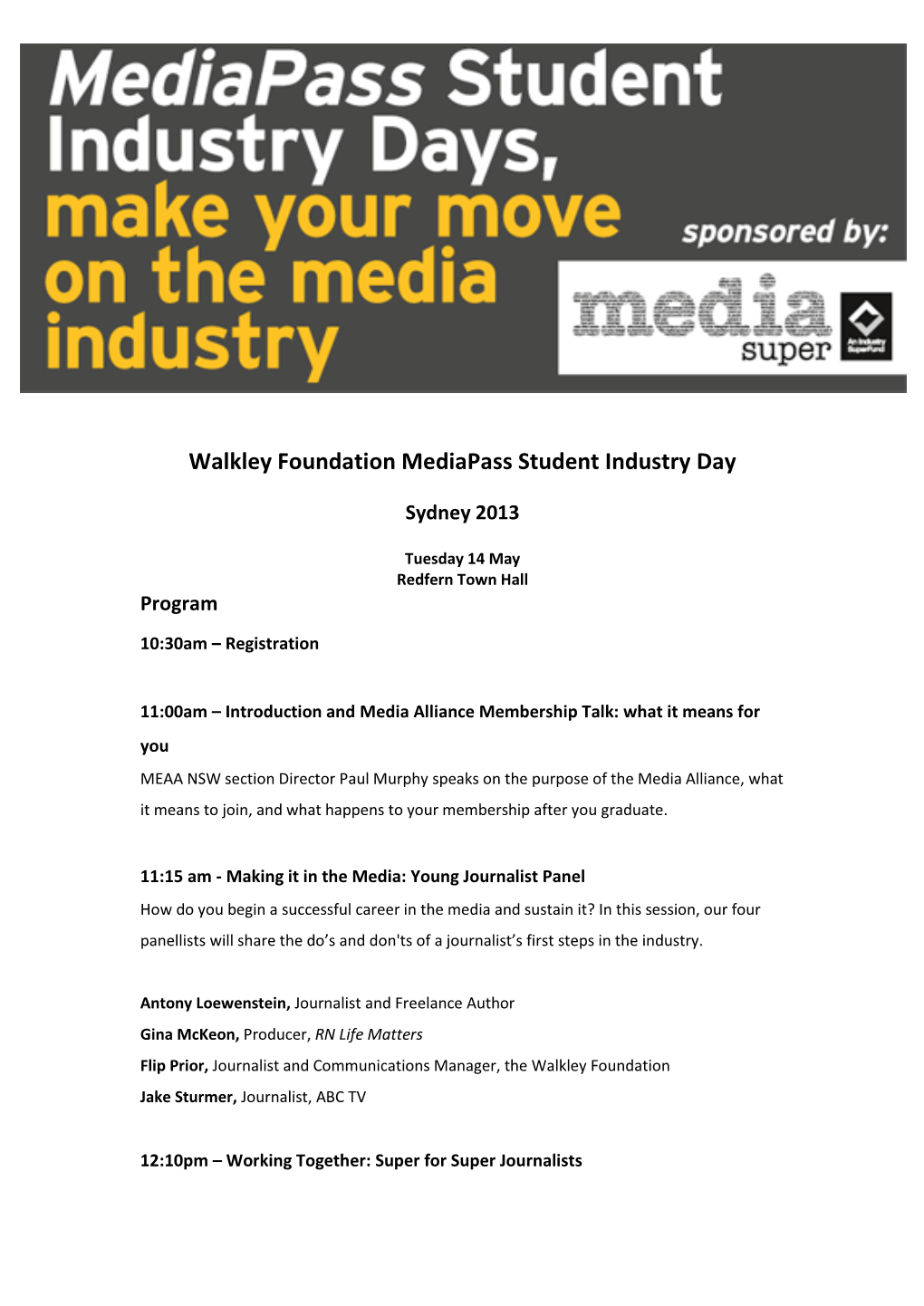 Walkley Foundation Mediapass Student Industry Day