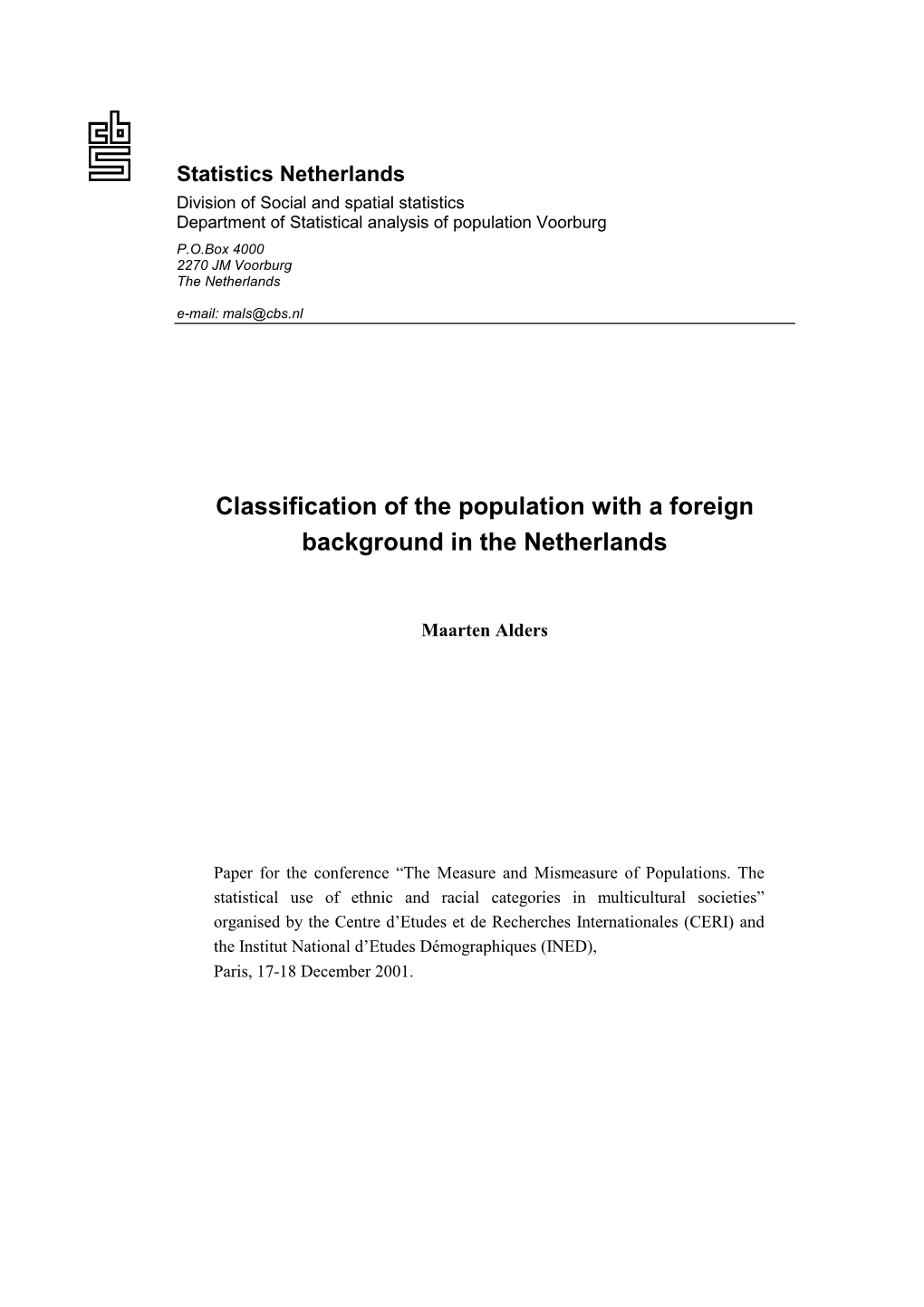 Classification of Population with Foreign Background