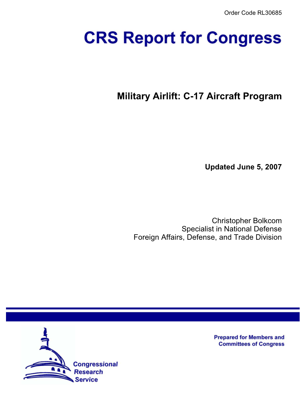 Military Airlift: C-17 Aircraft Program