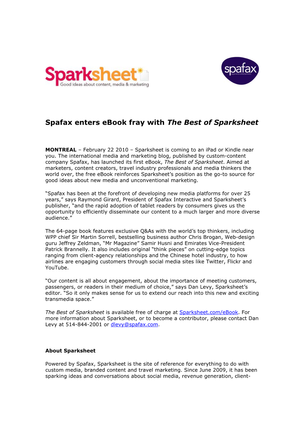 Spafax Enters Ebook Fray with the Best of Sparksheet