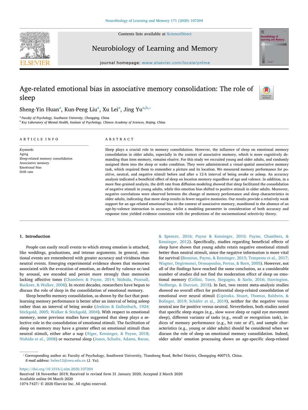 Age-Related Emotional Bias in Associative Memory Consolidation