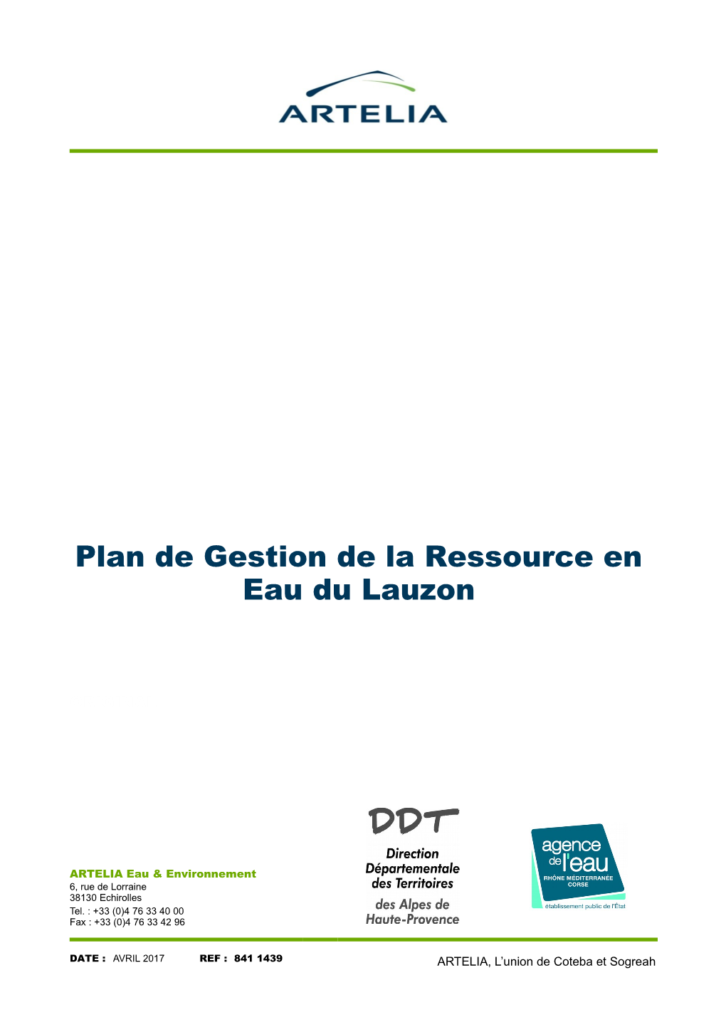 Plan De Gestion De La Ressource En Eau Du Lauzon