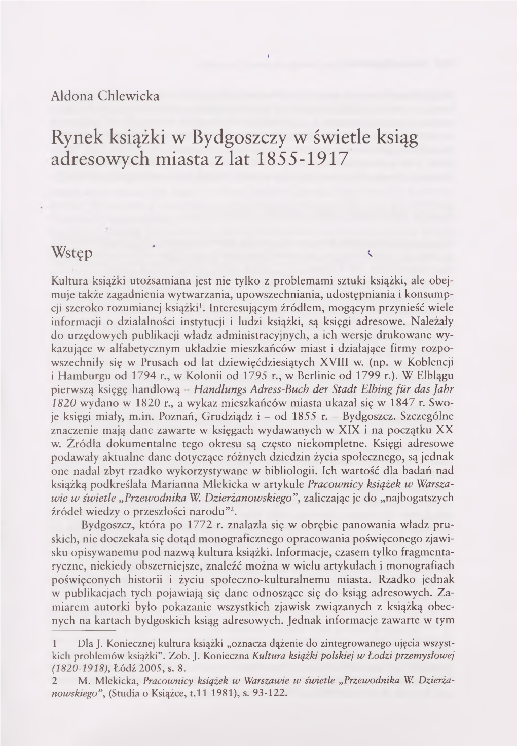 Rynek Książki W Bydgoszczy W Świetle Ksiąg Adresowych Miasta Z Lat 1855-1917