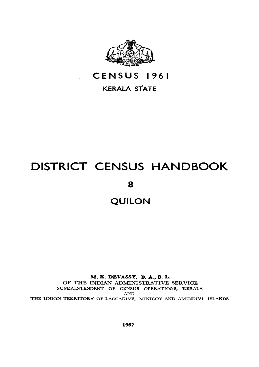 District Census Handbook, 8 Quilon