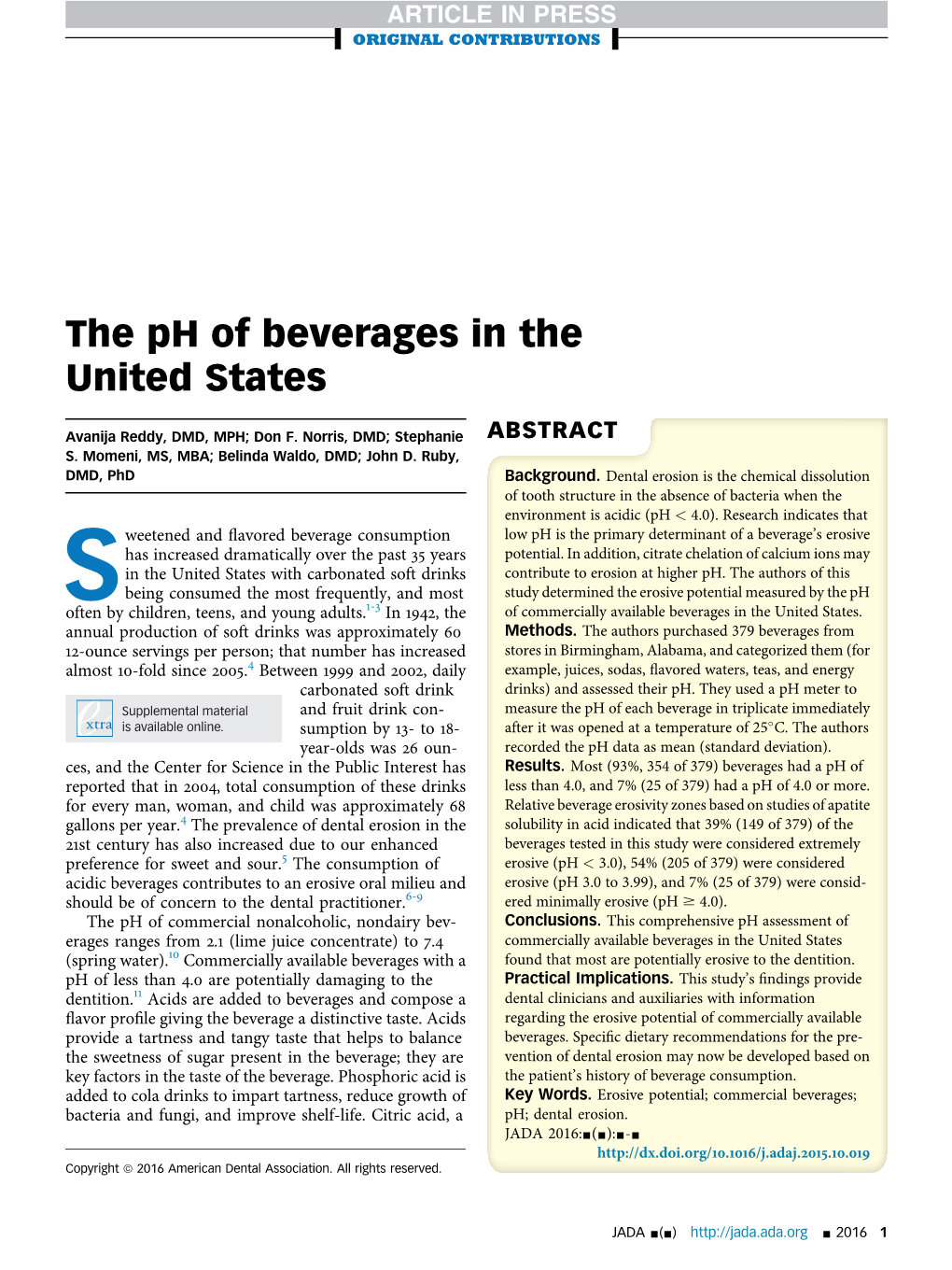 The Ph of Beverages in the United States