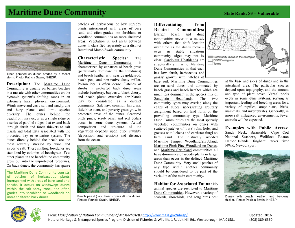 Maritime Dune Community State Rank: S3 – Vulnerable
