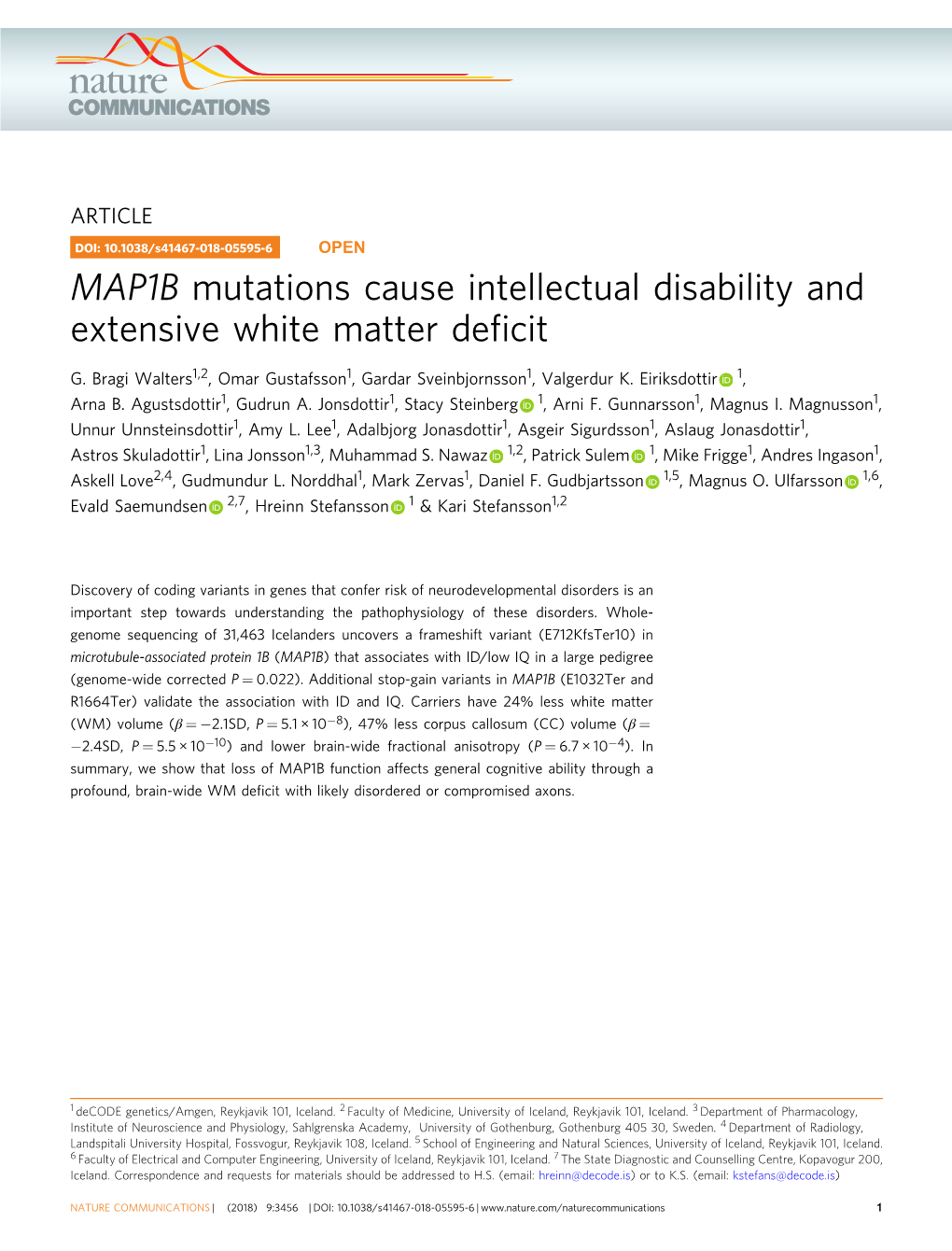 MAP1B Mutations Cause Intellectual Disability and Extensive White Matter Deﬁcit