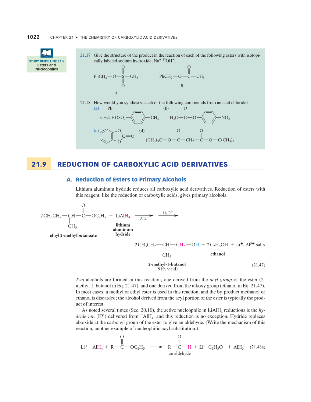 21.9 Reduction of Carboxylic Acid Derivatives