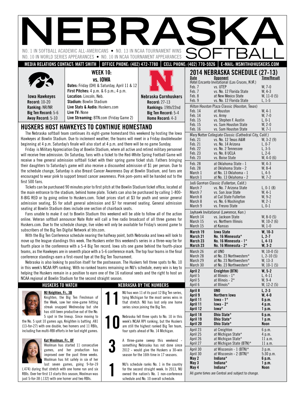 Huskers Host Hawkeyes to Continue Homestand Feb