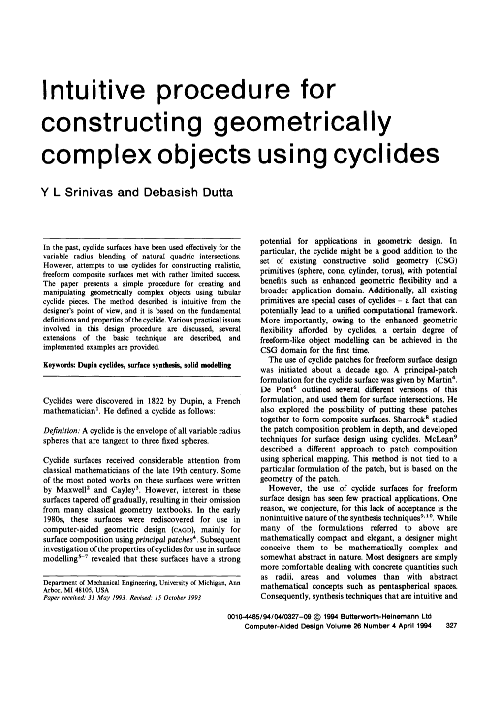 Complex Objects Using Cyclides