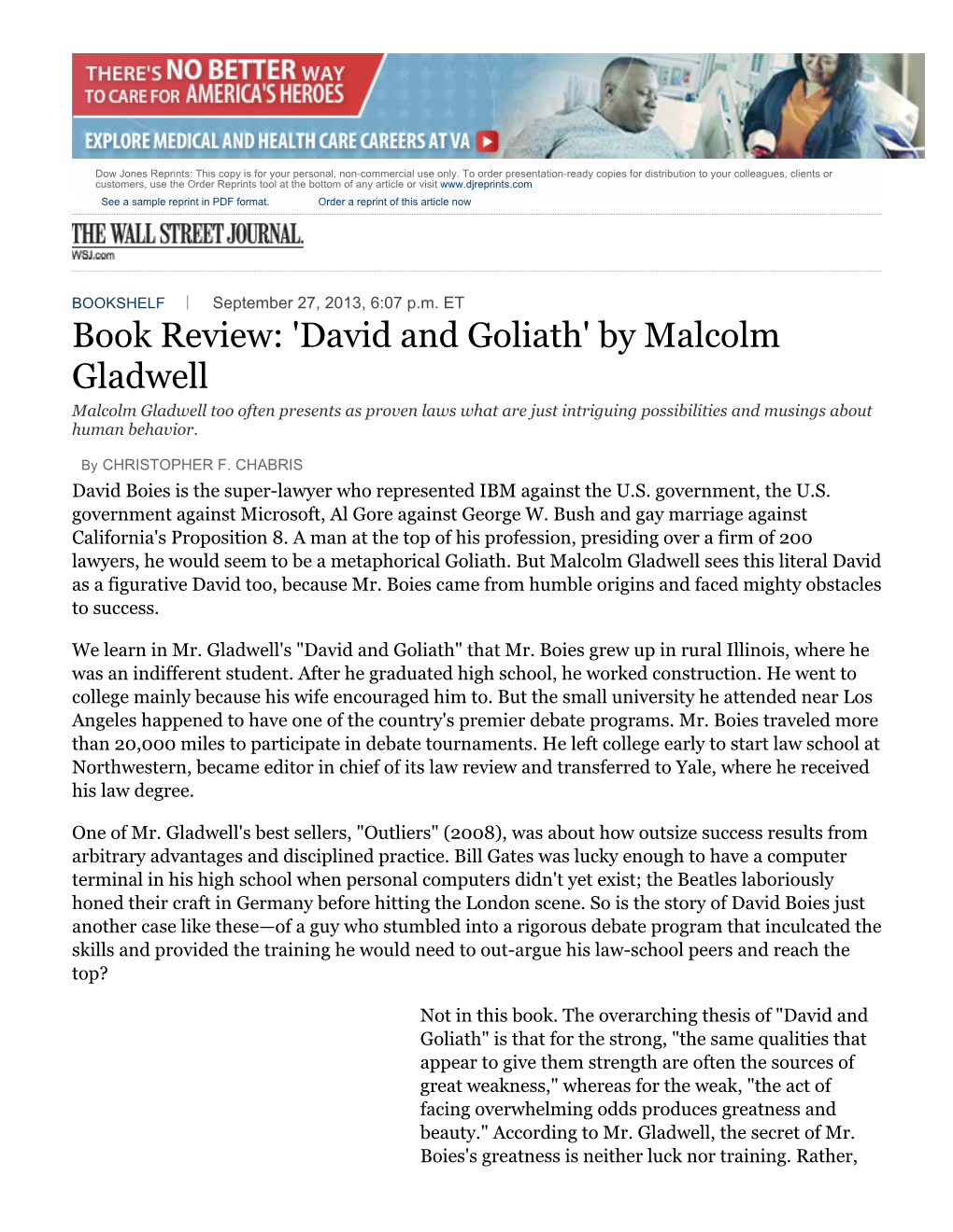 Book Review: 'David and Goliath' by Malcolm Gladwell