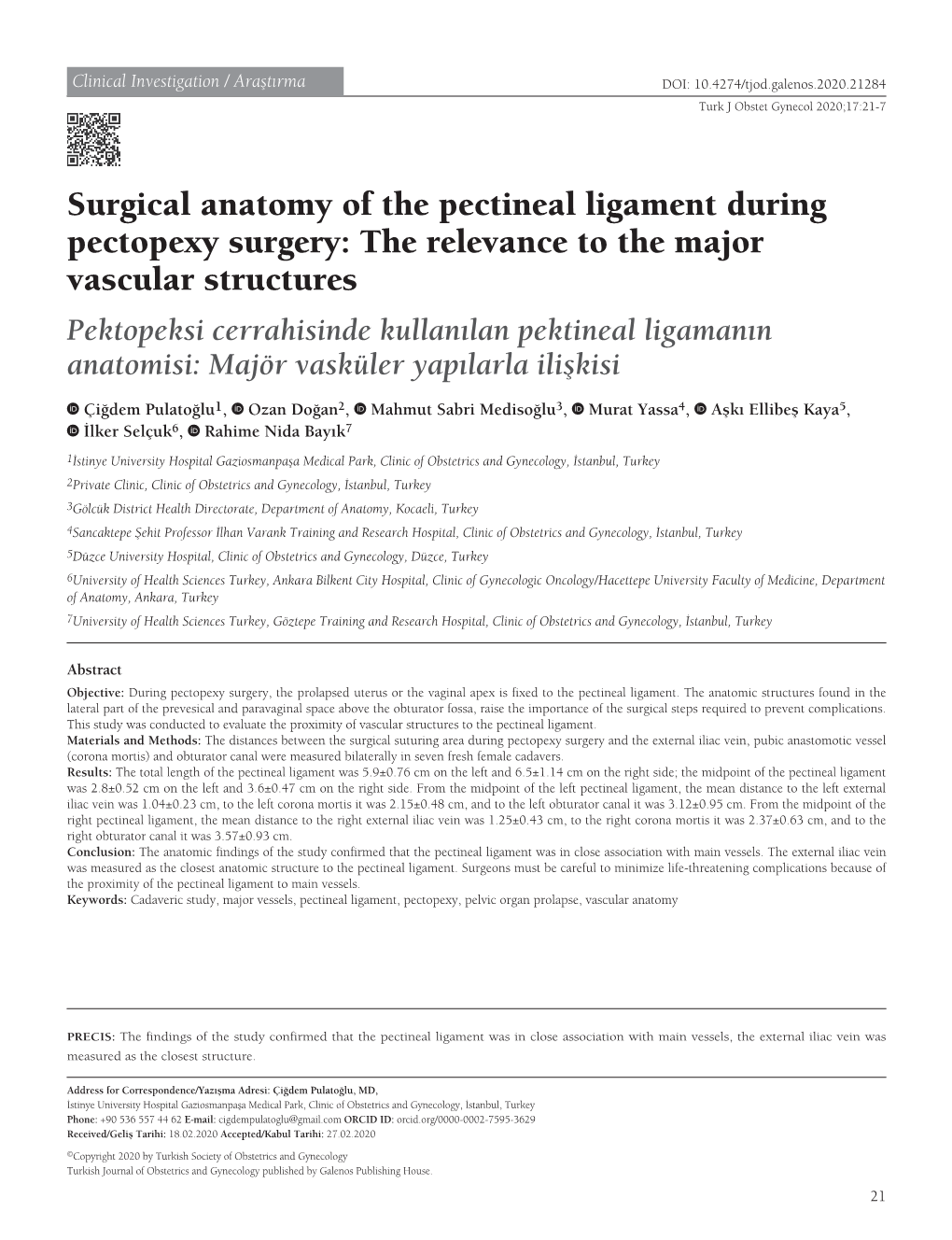 Surgical Anatomy of the Pectineal Ligament During Pectopexy Surgery