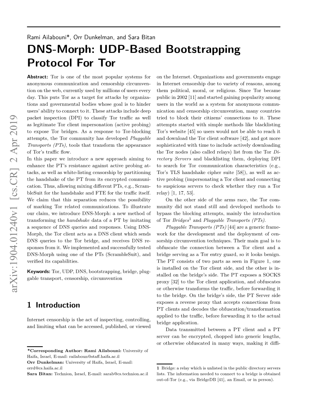 DNS-Morph: UDP-Based Bootstrapping Protocol for Tor