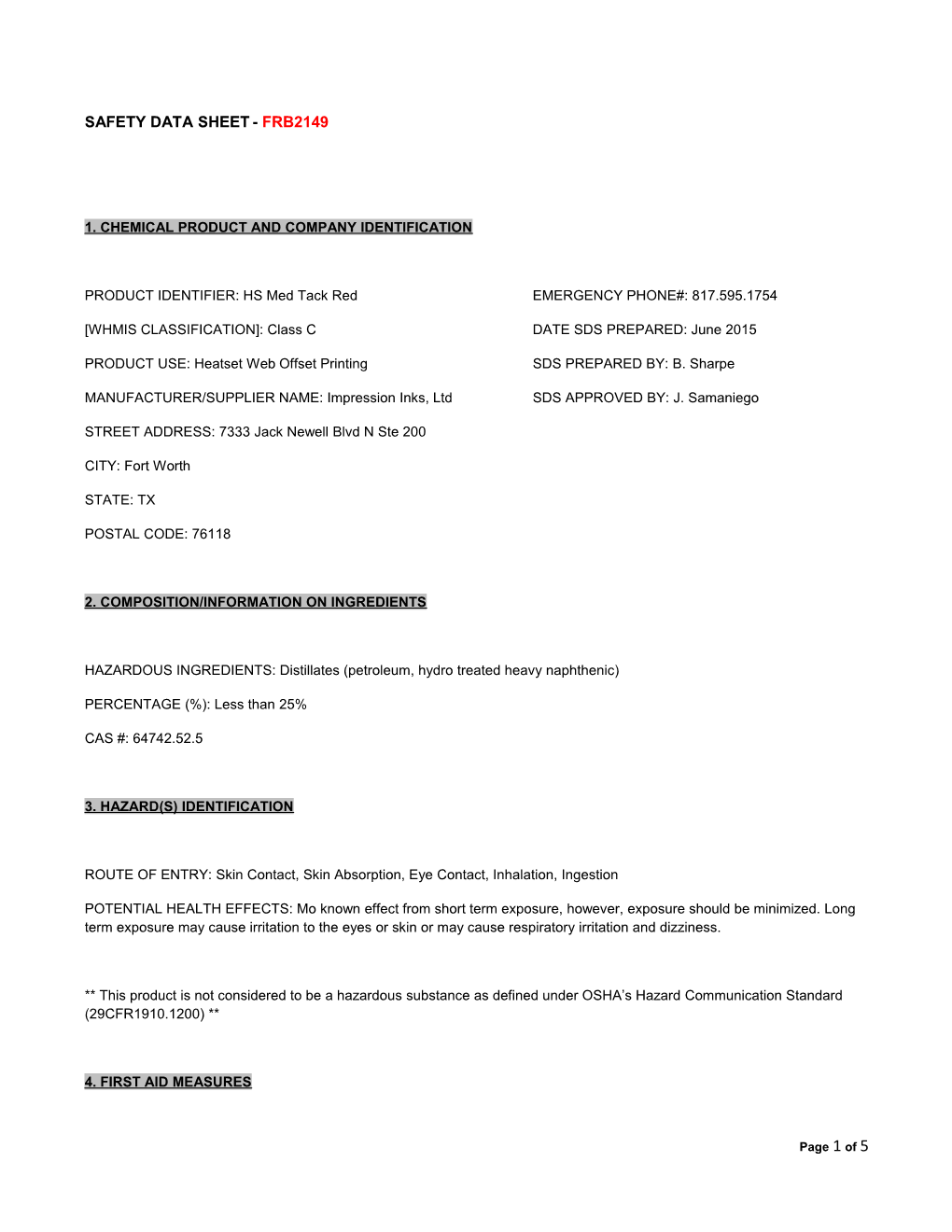 1. Chemical Product and Company Identification