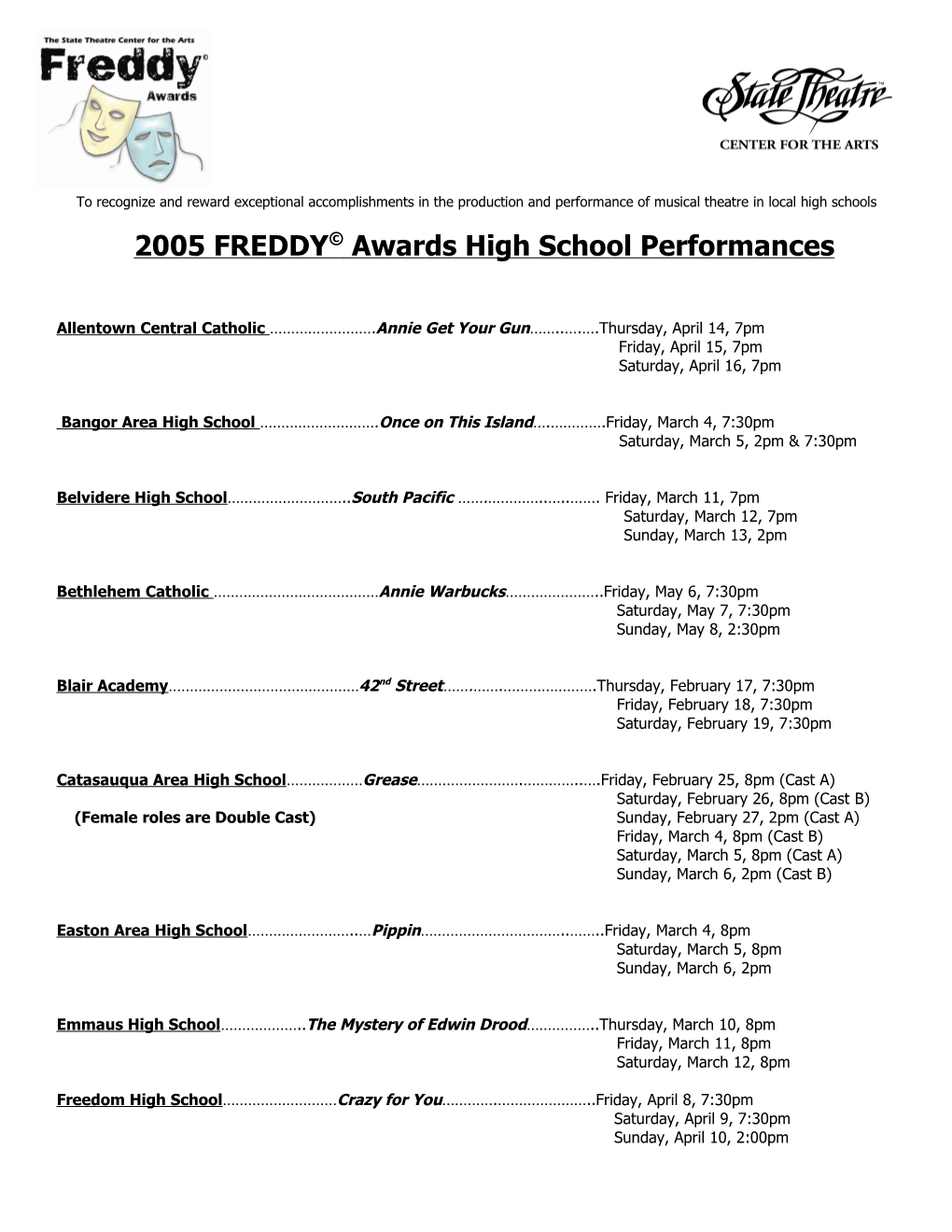 2005 FREDDY© Awards High School Performances